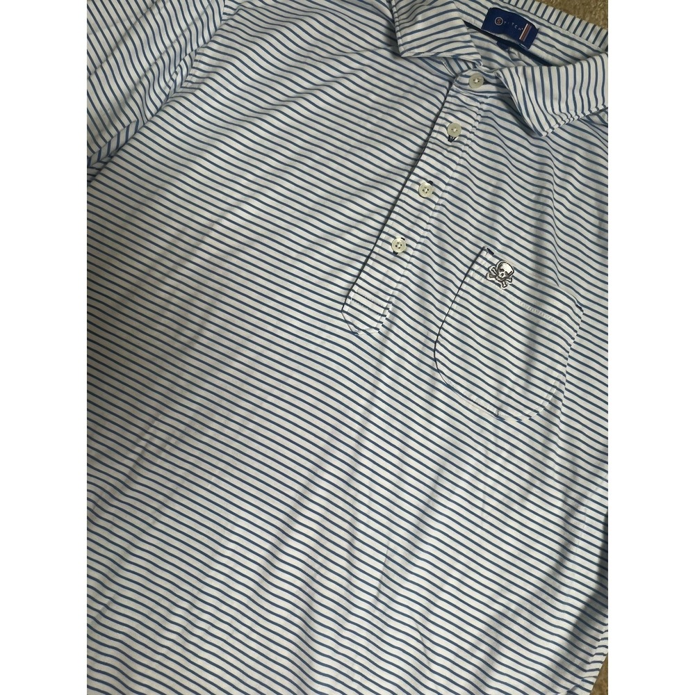 Stitch Golf Polo Shirt Mens Size Large Skull Blue White Performance Logo Stretch